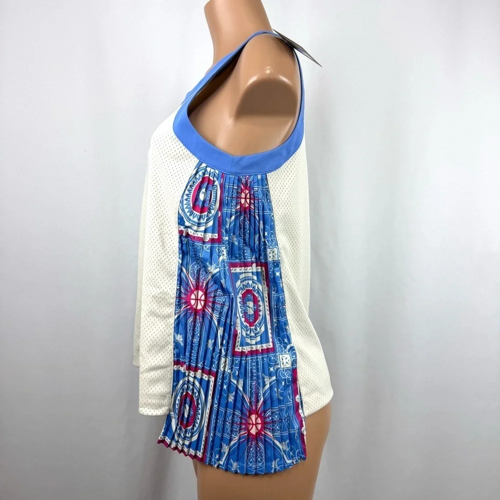 NWT Puma Superstition Women's Sz S Basketball Tank Top Pleated Sided Ivory /Blue